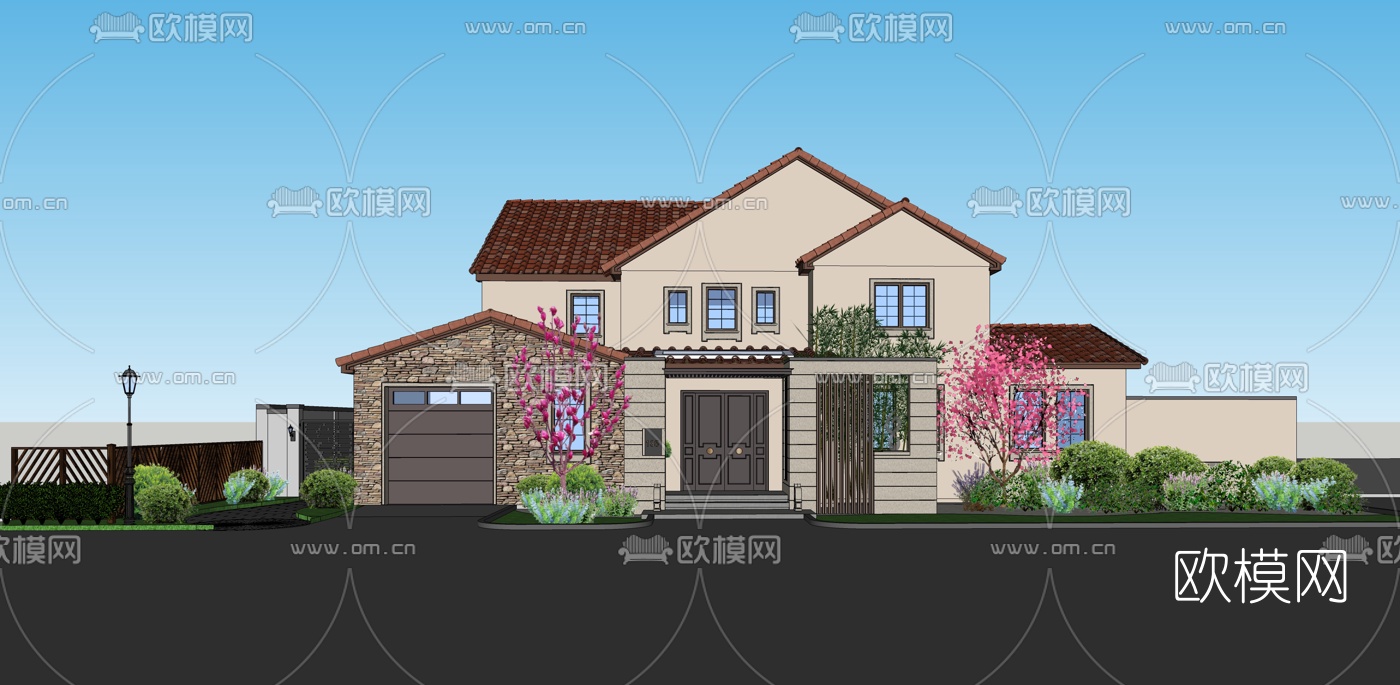 现代独栋别墅su模型下载（渲染图1）