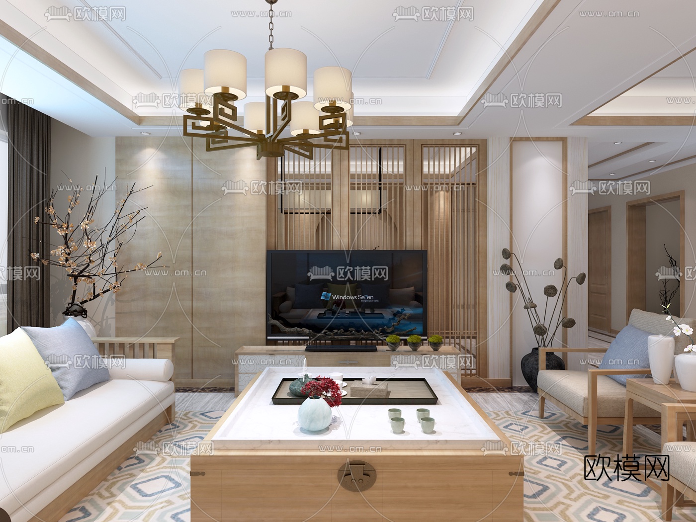 新中式客厅餐厅3D模型