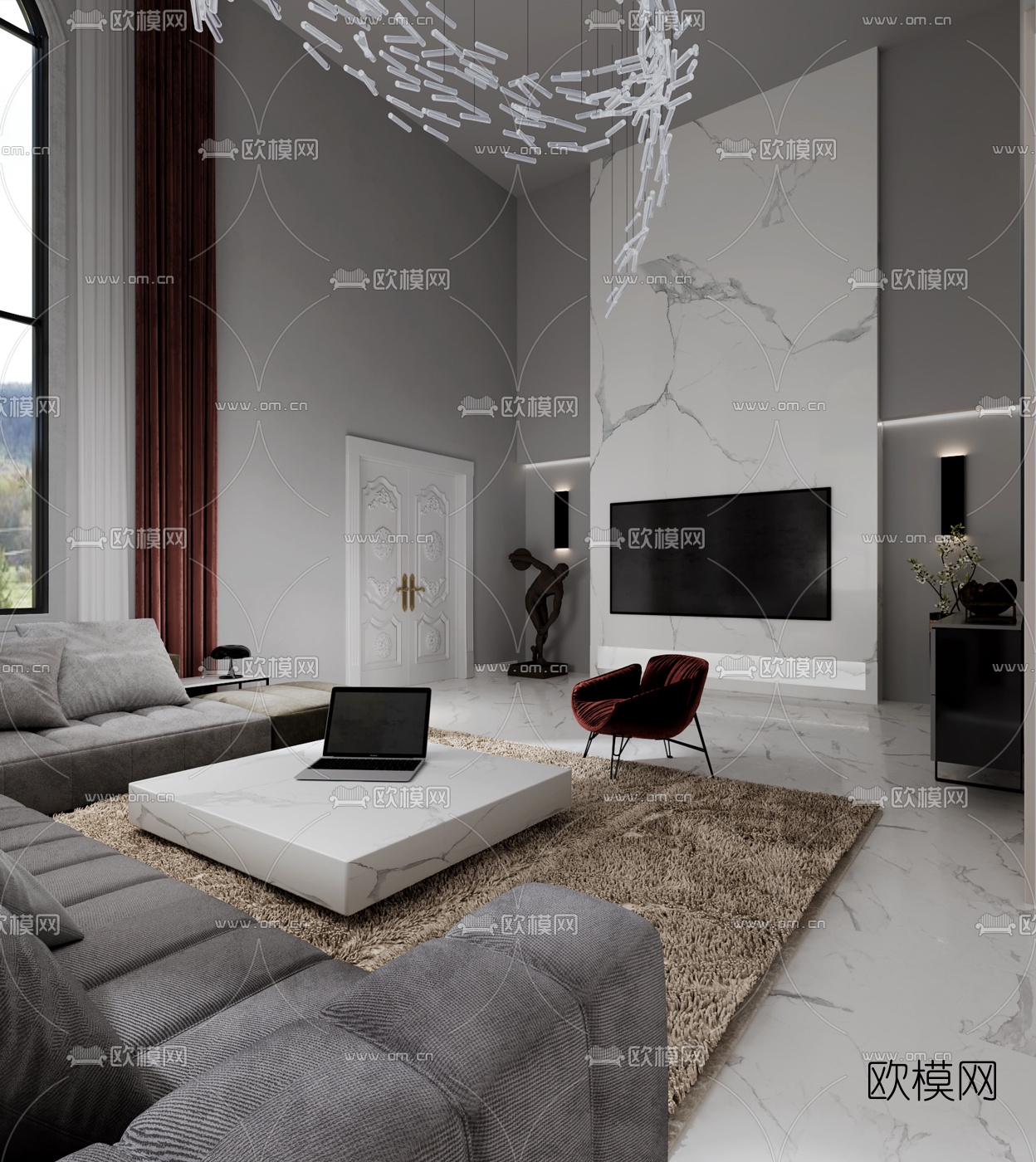 现代别墅客厅3d模型
