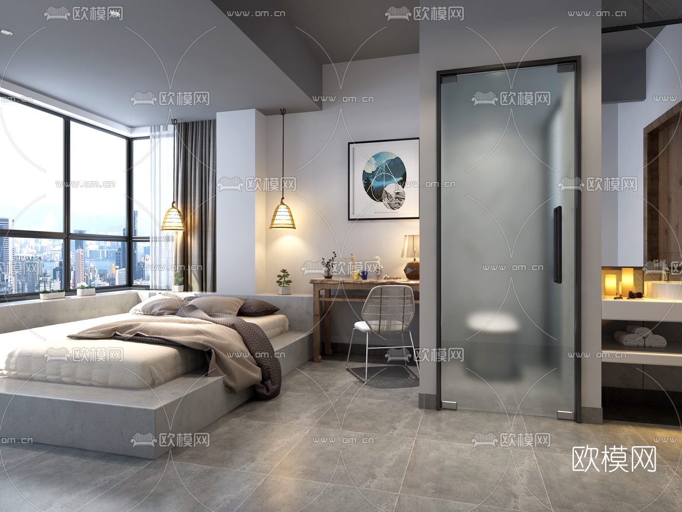 现代酒店客房3D模型-免费3dmax模型库-欧模网