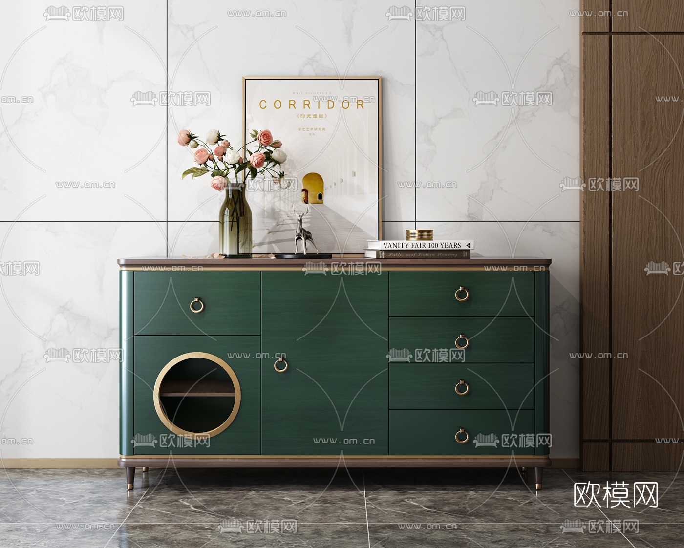 现代轻奢边柜3d模型下载