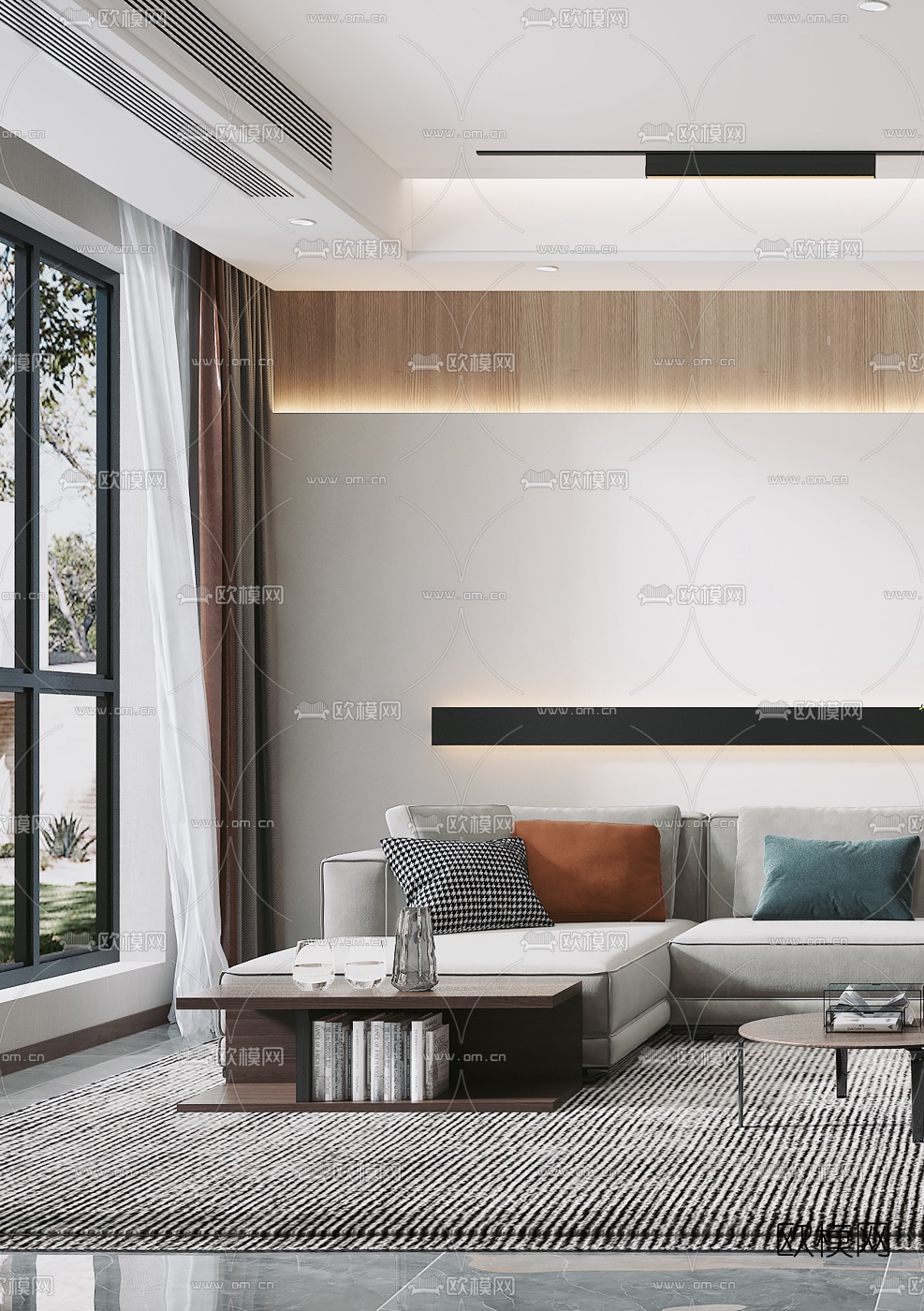 现代布艺转角沙发组合3d模型下载（渲染图2）