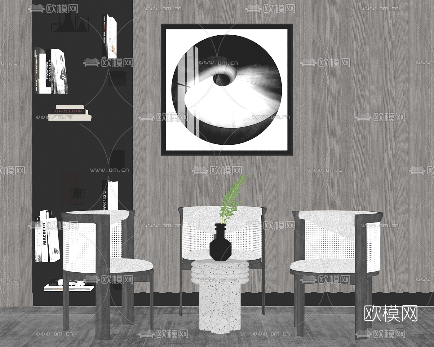 新中式藤编休闲椅su模型下载（渲染图2）