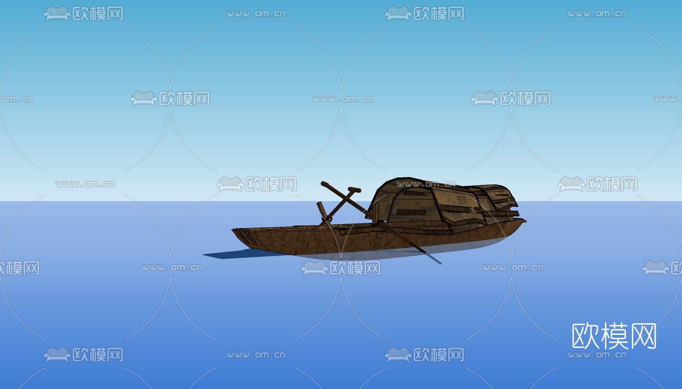 中式乌篷船免费su模型下载（渲染图2）