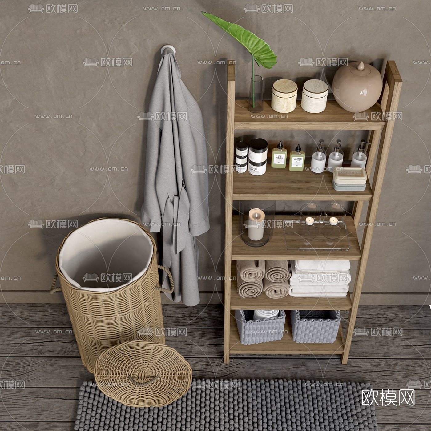 现代毛巾收纳筐卫浴柜架3D模型