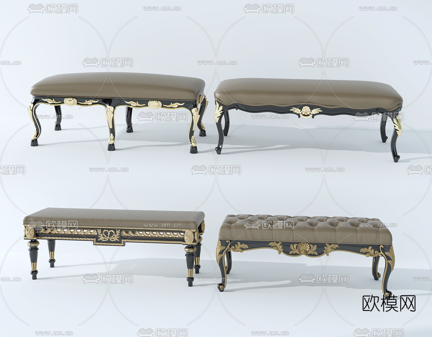 欧式皮革脚踏床尾凳3d模型下载
