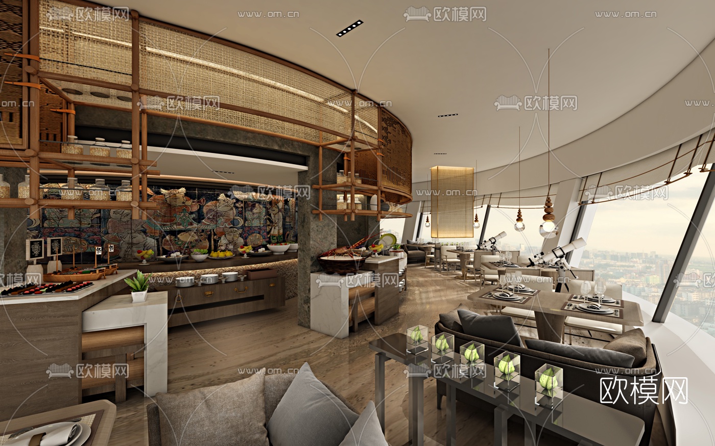 新中式茶餐厅su模型下载（渲染图1）