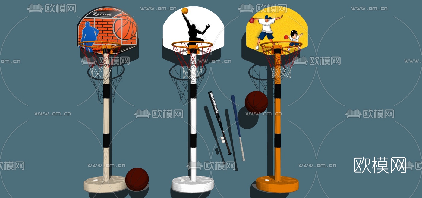 现代篮球架组合su模型下载