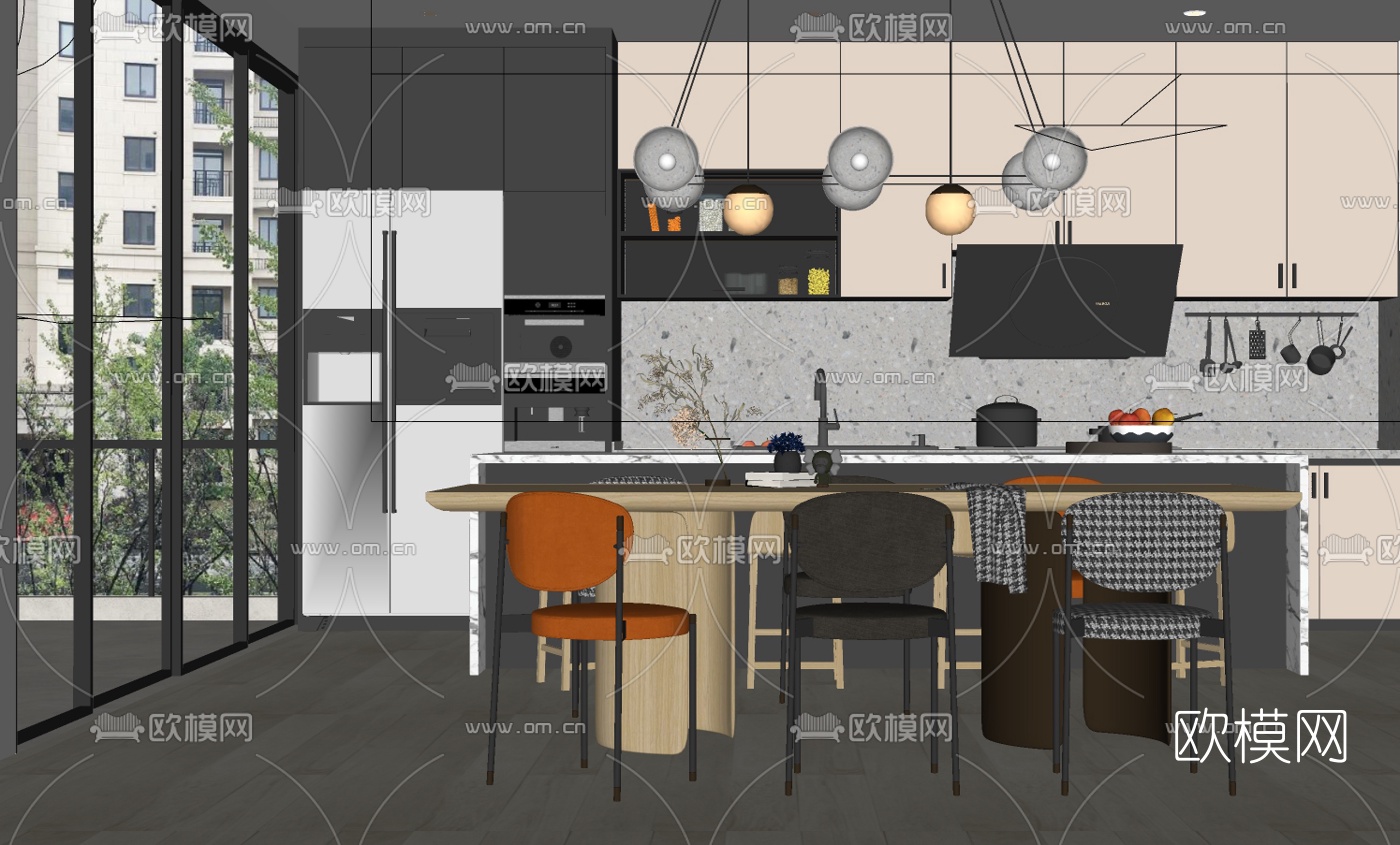 现代餐厅su模型下载（渲染图2）