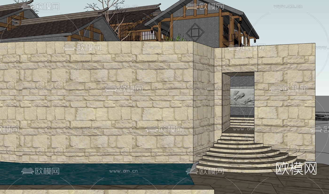 中式庭院免费su模型下载（渲染图1）