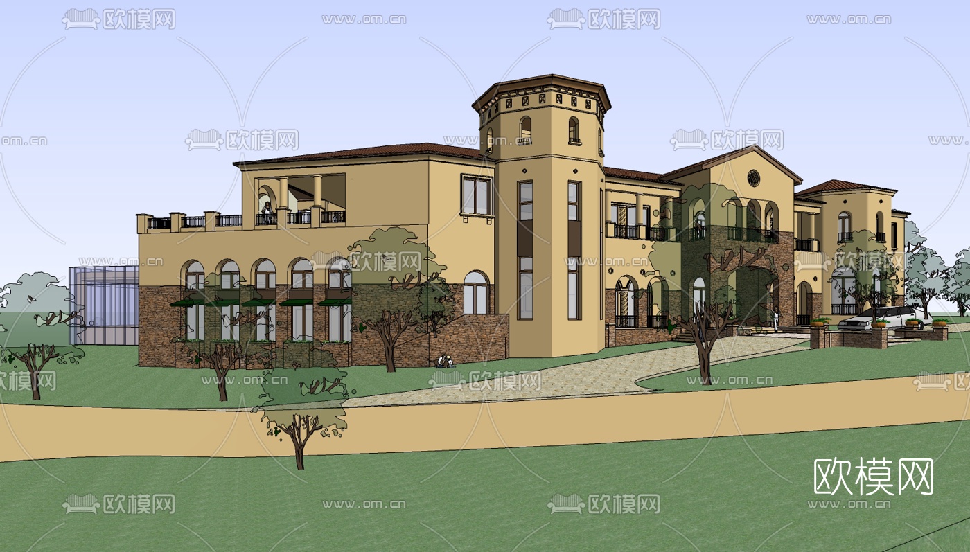 欧式独栋别墅su模型下载（渲染图3）