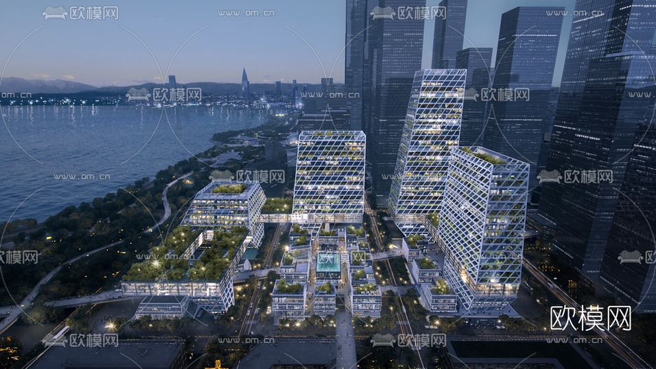 现代高层办公楼外观3d模型下载