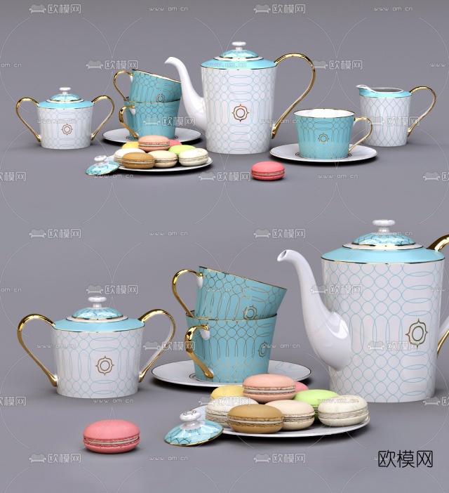 欧式餐具马卡龙组合3D模型