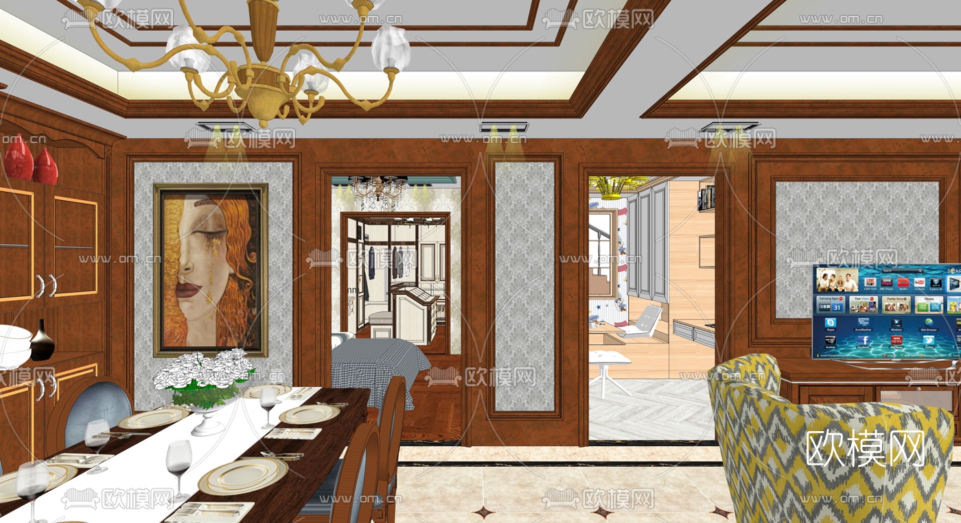 地中海客餐厅su模型下载（渲染图2）
