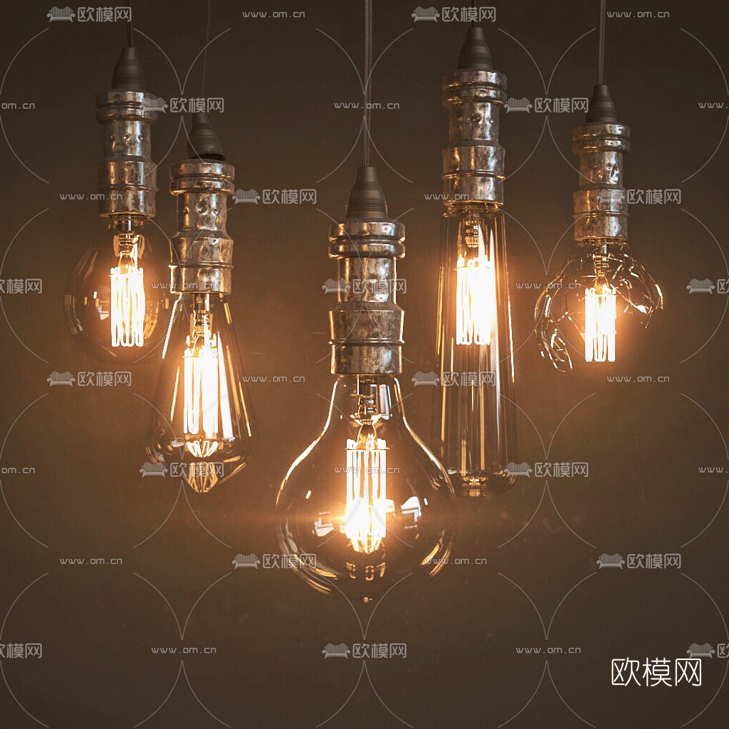 工业风小灯泡吊灯3d模型