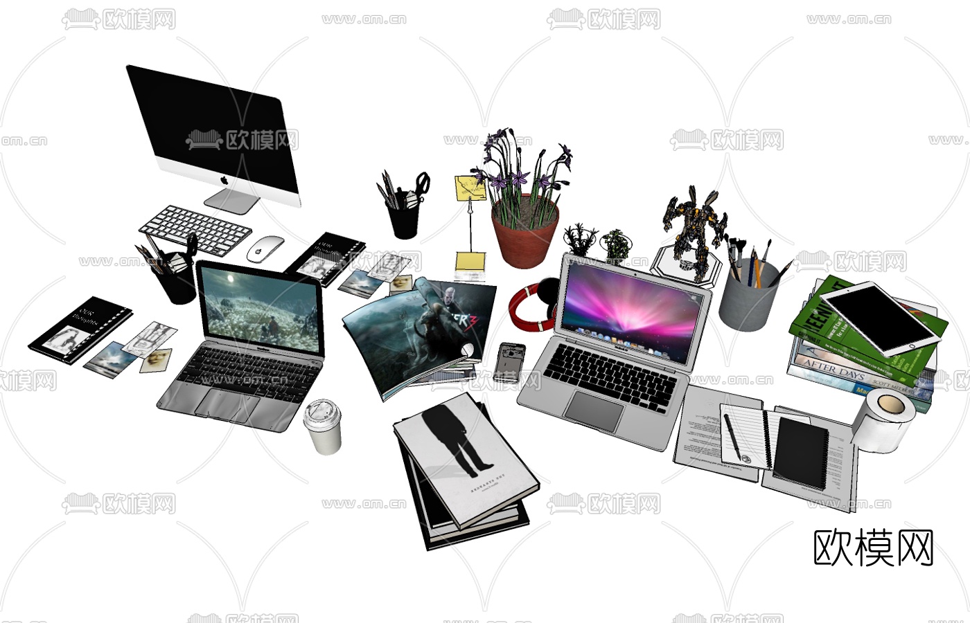 现代笔记本电脑办公用品su模型下载（渲染图2）