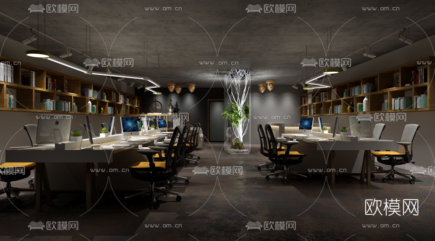 现代敞开式办公室3D模型-免费3dmax模型库-欧模网