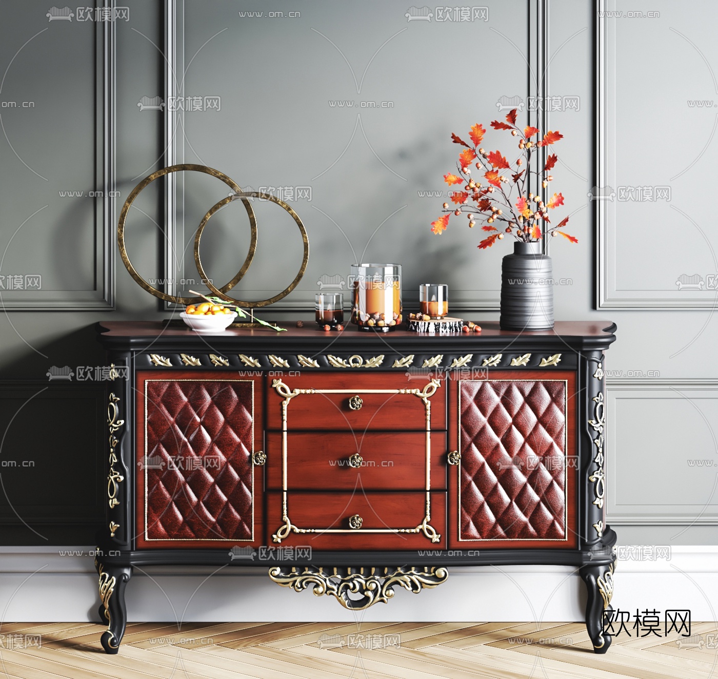 欧式餐边柜摆件3d模型下载