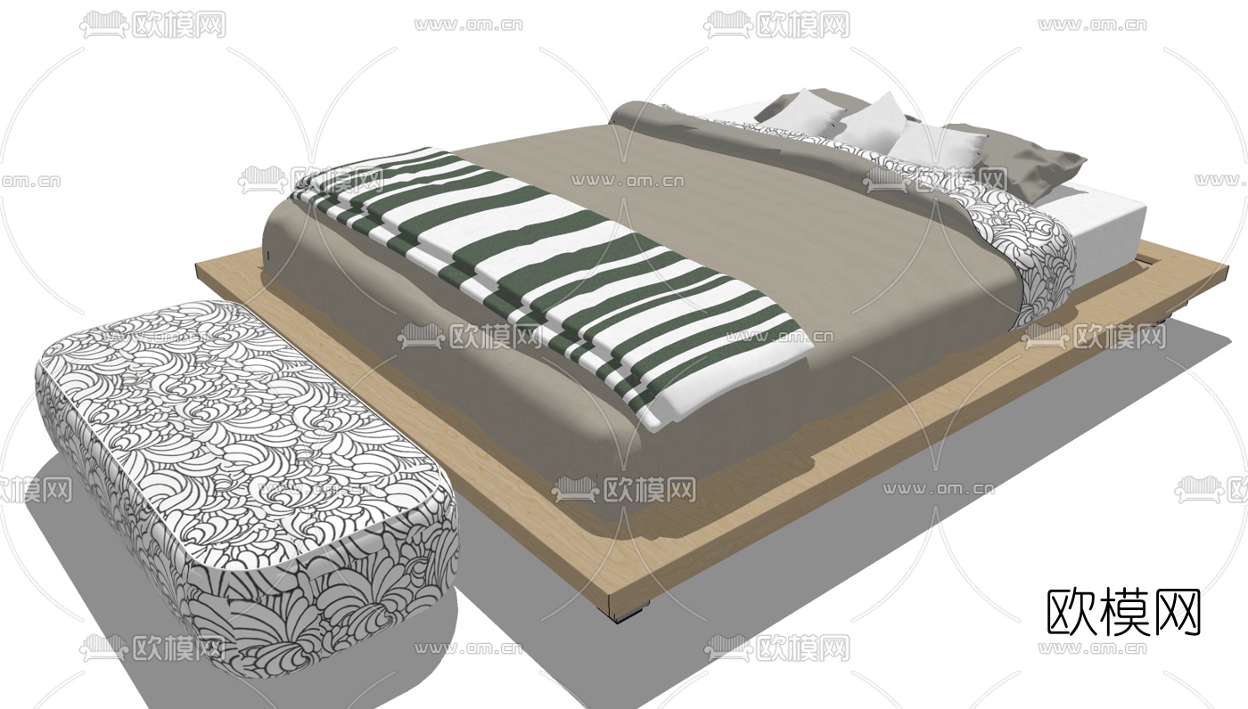 现代简约双人床免费su模型下载（渲染图4）
