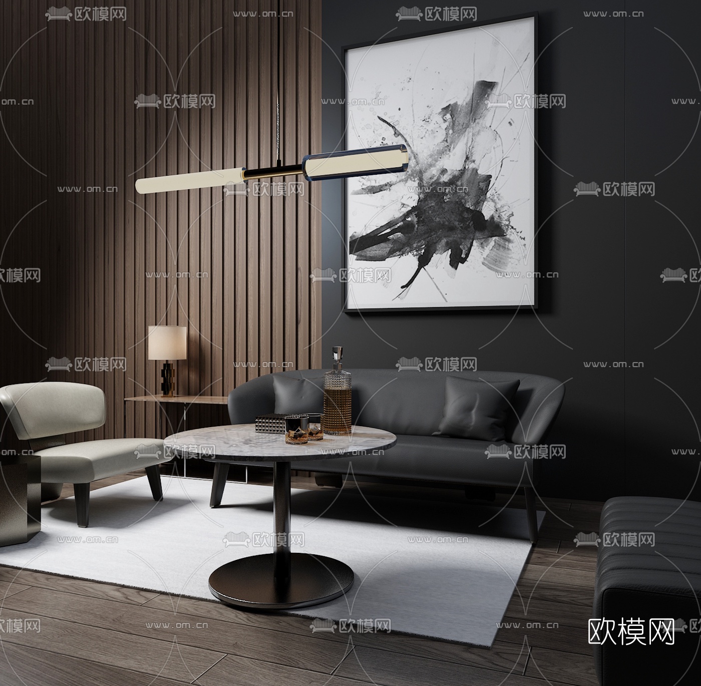 现代皮革沙发组合3D模型