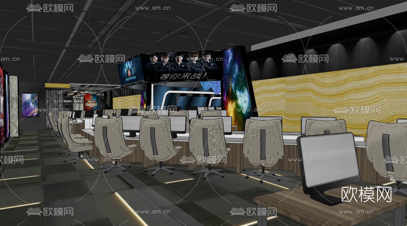 现代网吧su模型下载（渲染图2）