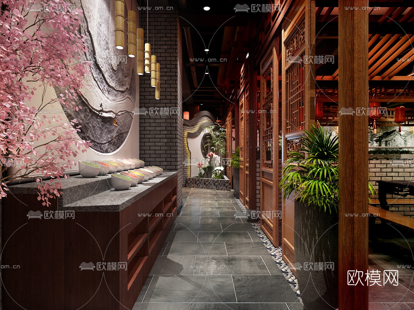 中式火锅店3d模型