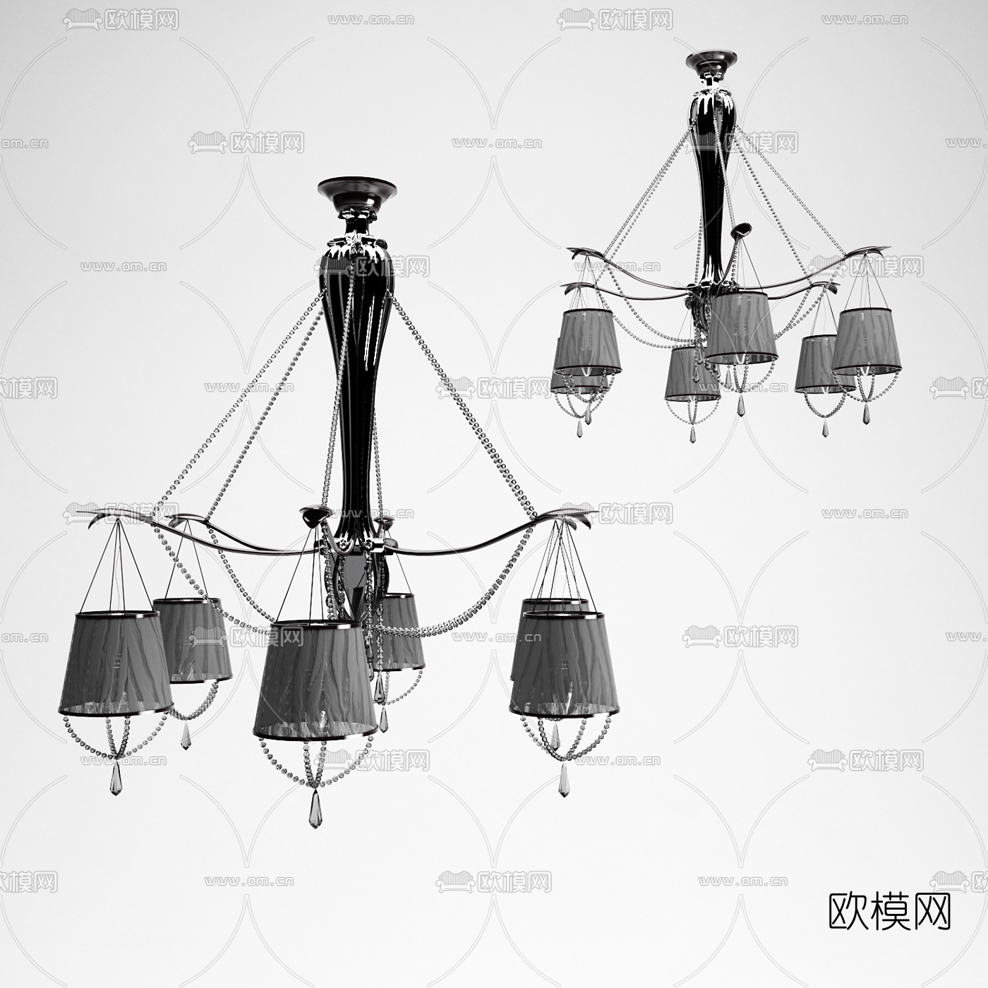 欧式金属水晶吊灯3d模型下载