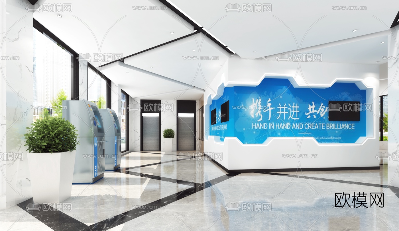 现代行政服务中心办公大厅3d模型