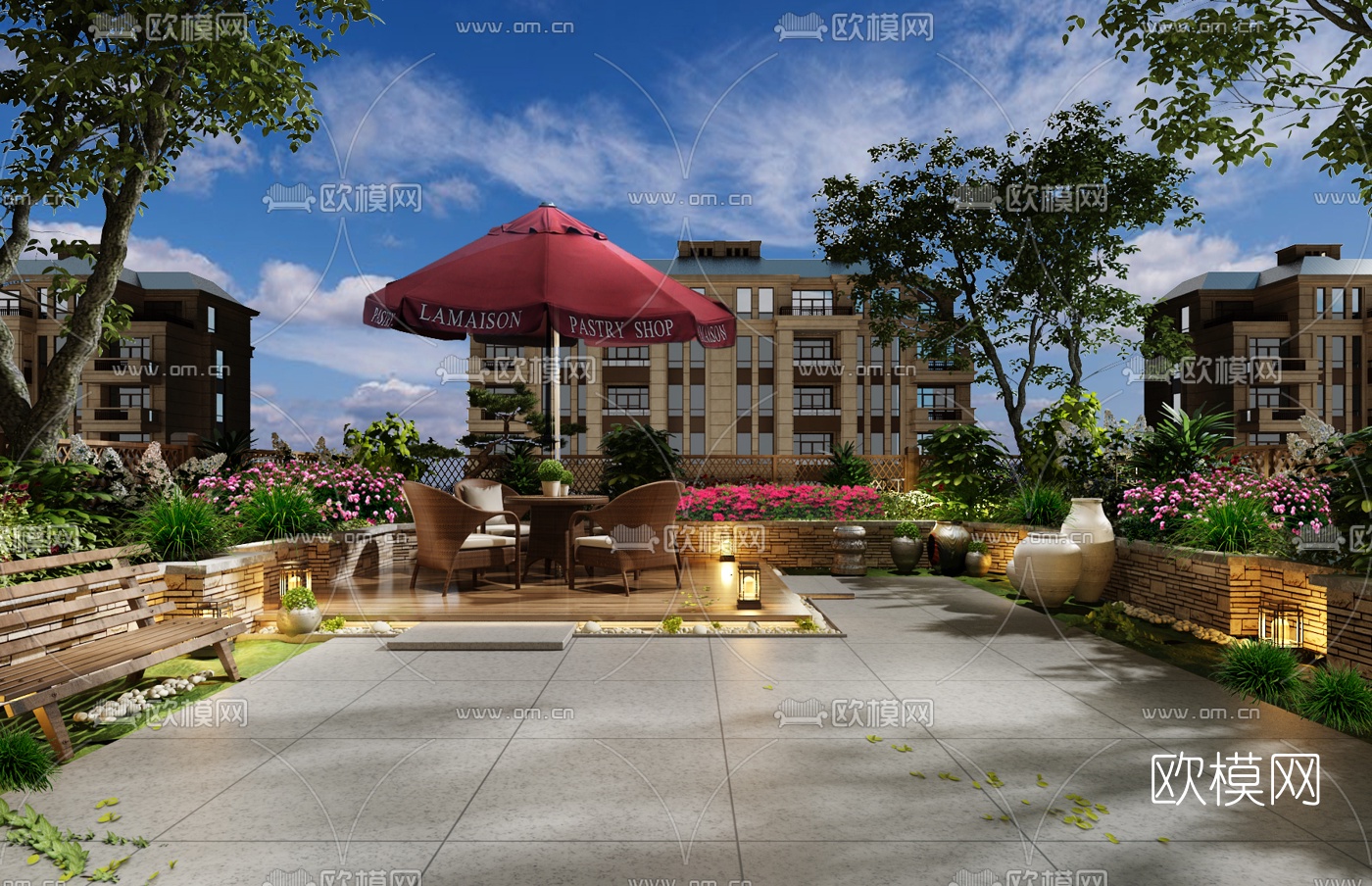 现代建筑庭院园林景观3d模型下载