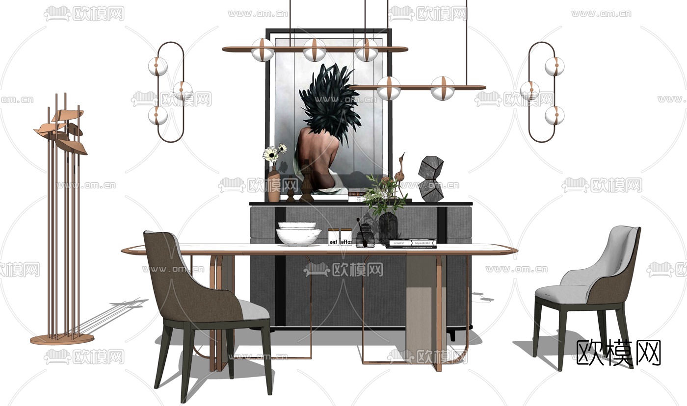 现代轻奢餐桌椅su模型下载