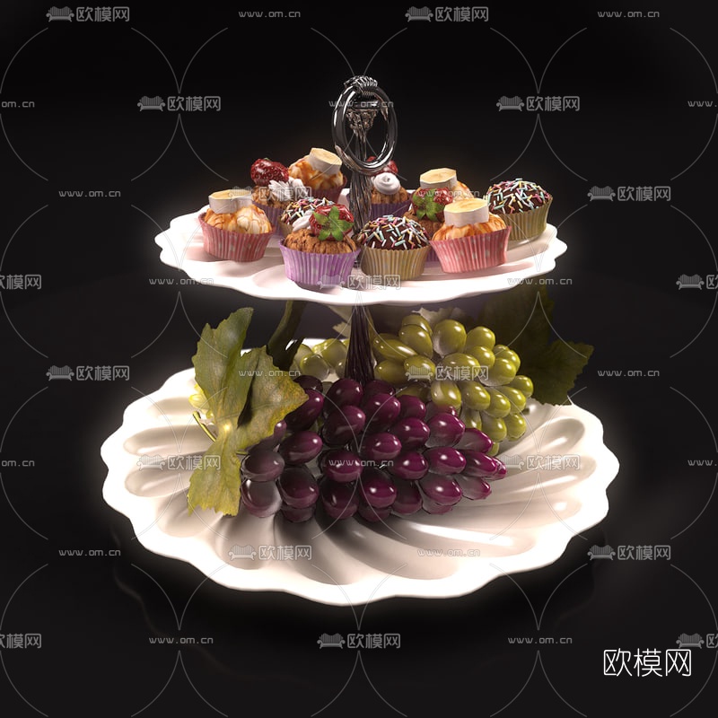 现代水果蛋糕拼盘3D模型下载（渲染图1）