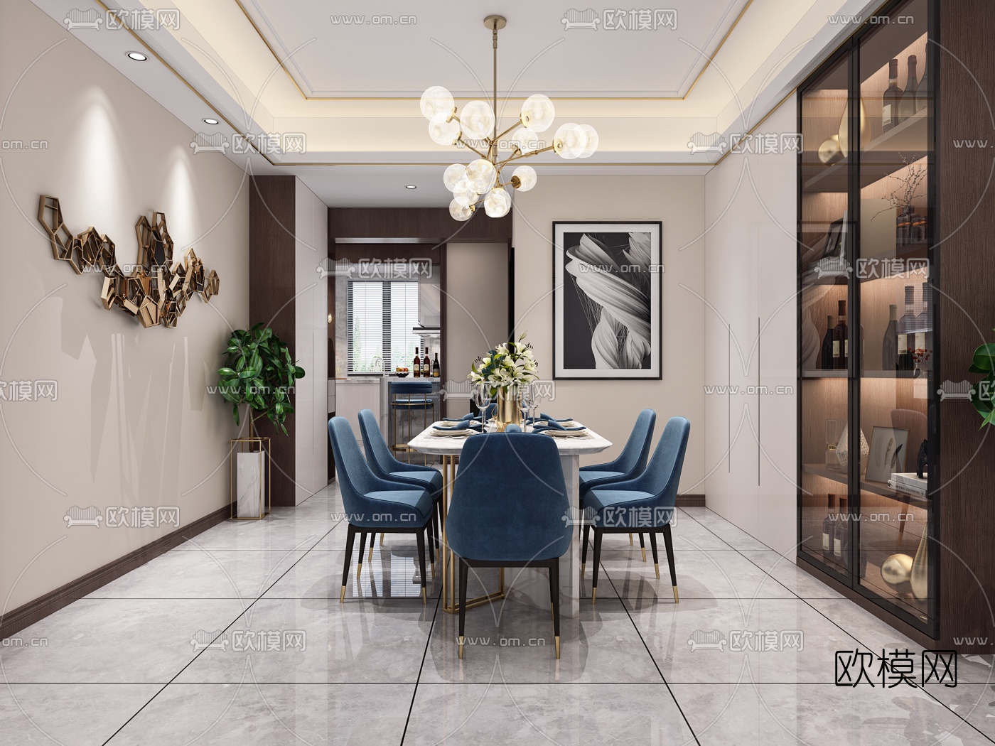 后现代客厅餐厅3d模型