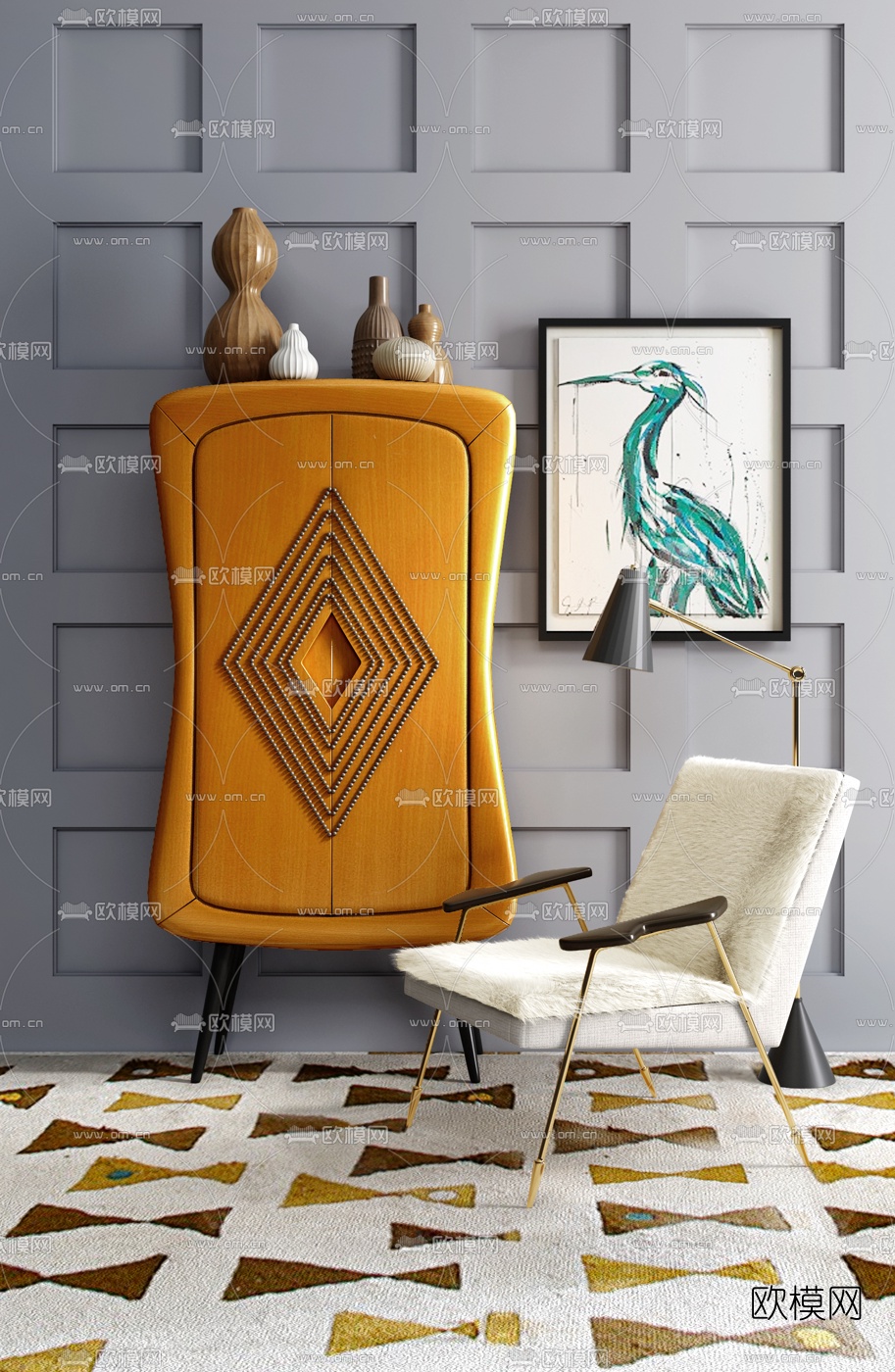 Jonathan Adler设计 现代休闲椅斗柜组合3D模型下载