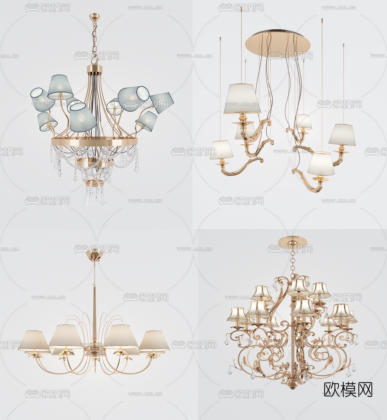 欧式金属多头吊灯3d模型下载