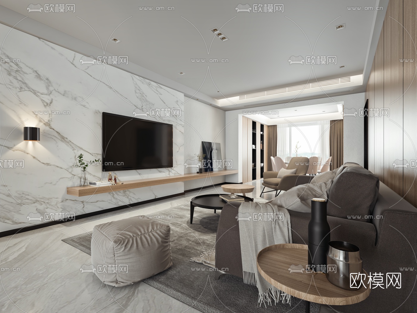 现代客厅餐厅3d模型