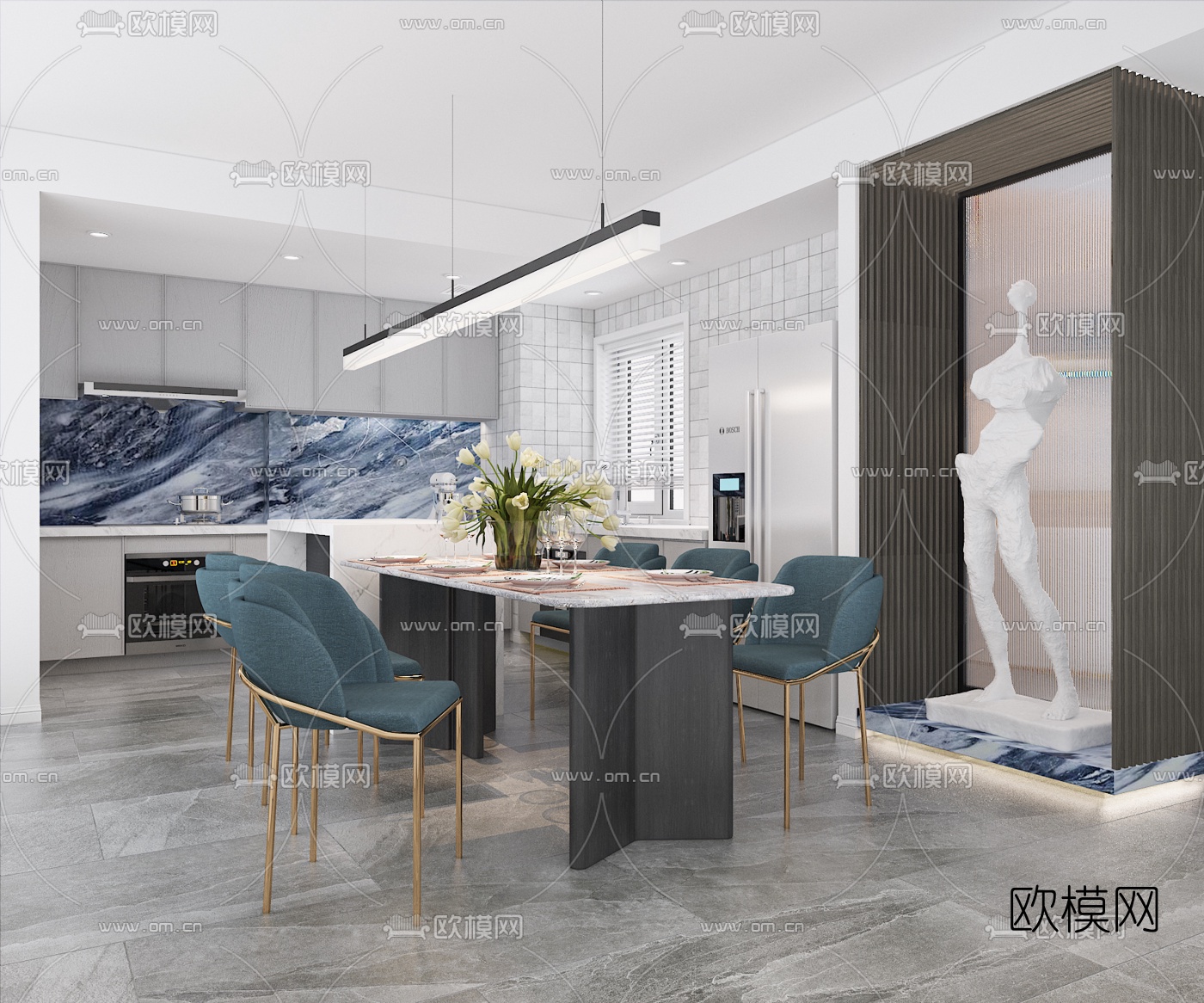 现代客厅餐厅门厅3D模型
