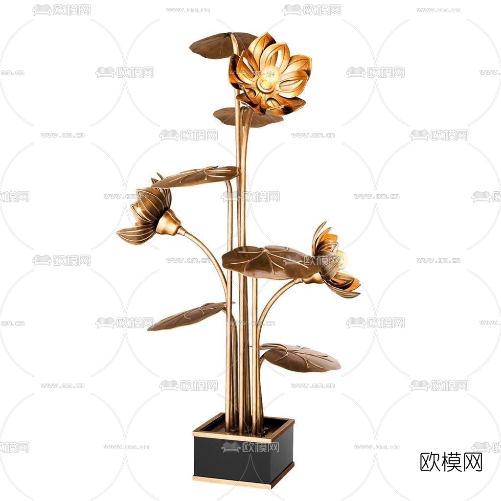 现代金属荷花台灯3D模型