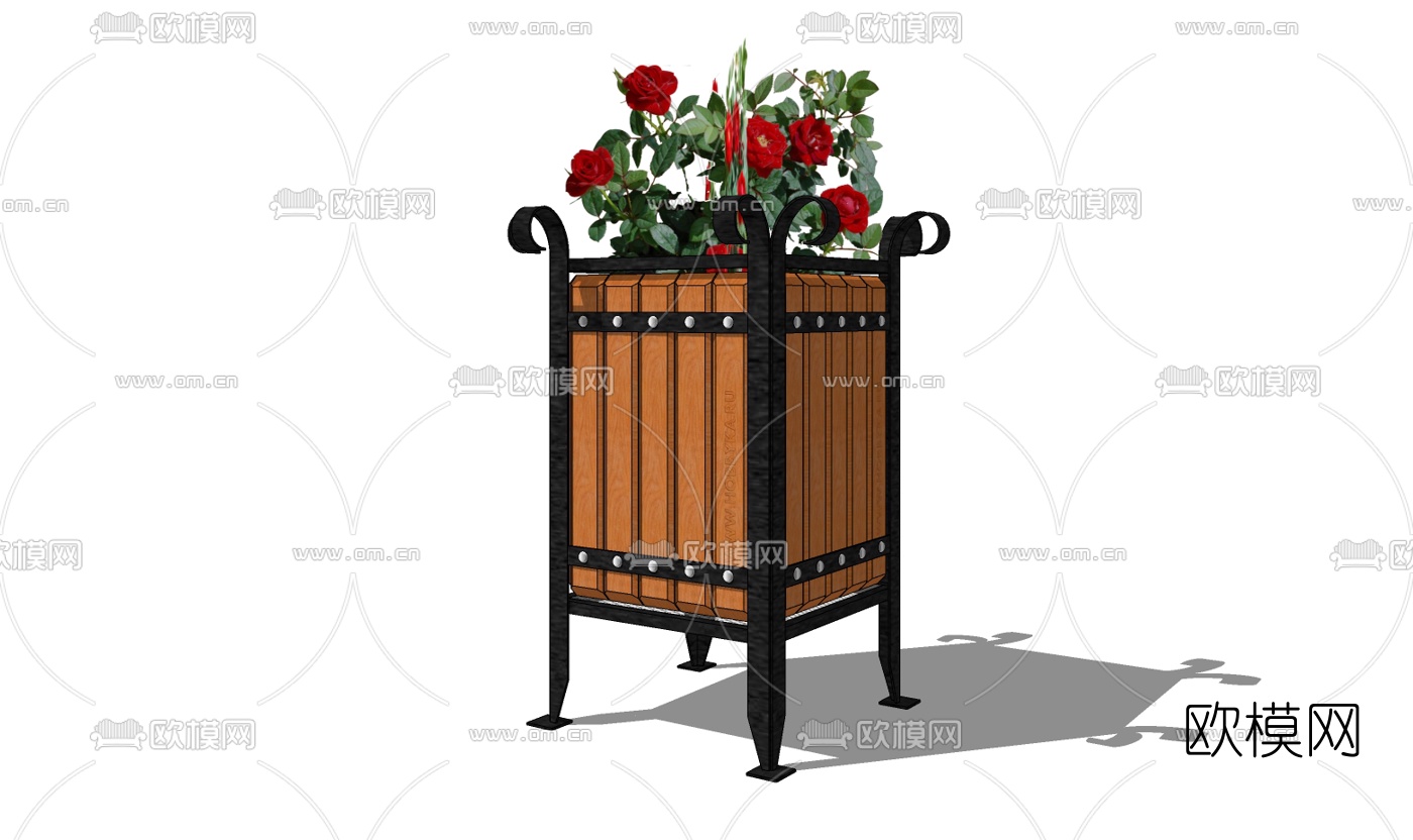 欧式防腐木花箱免费su模型下载