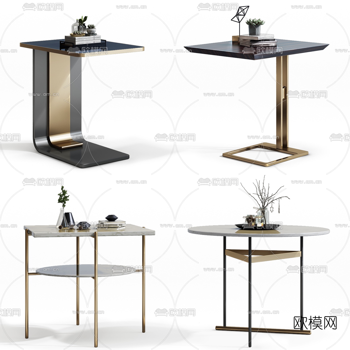现代轻奢边几组合3d模型