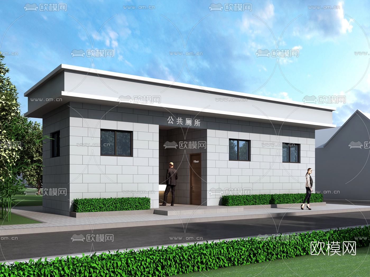 现代户外公共厕所建筑外观3d模型