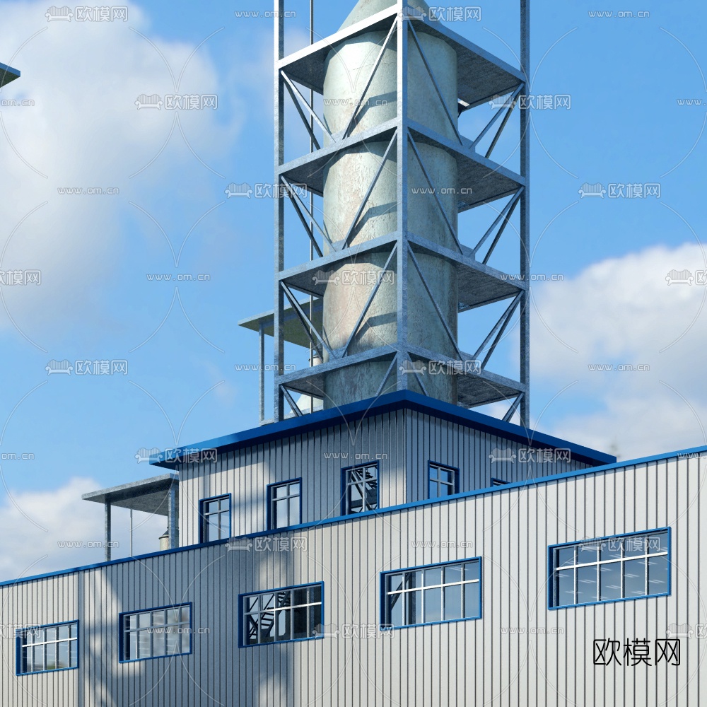现代工厂外观3d模型下载（渲染图2）