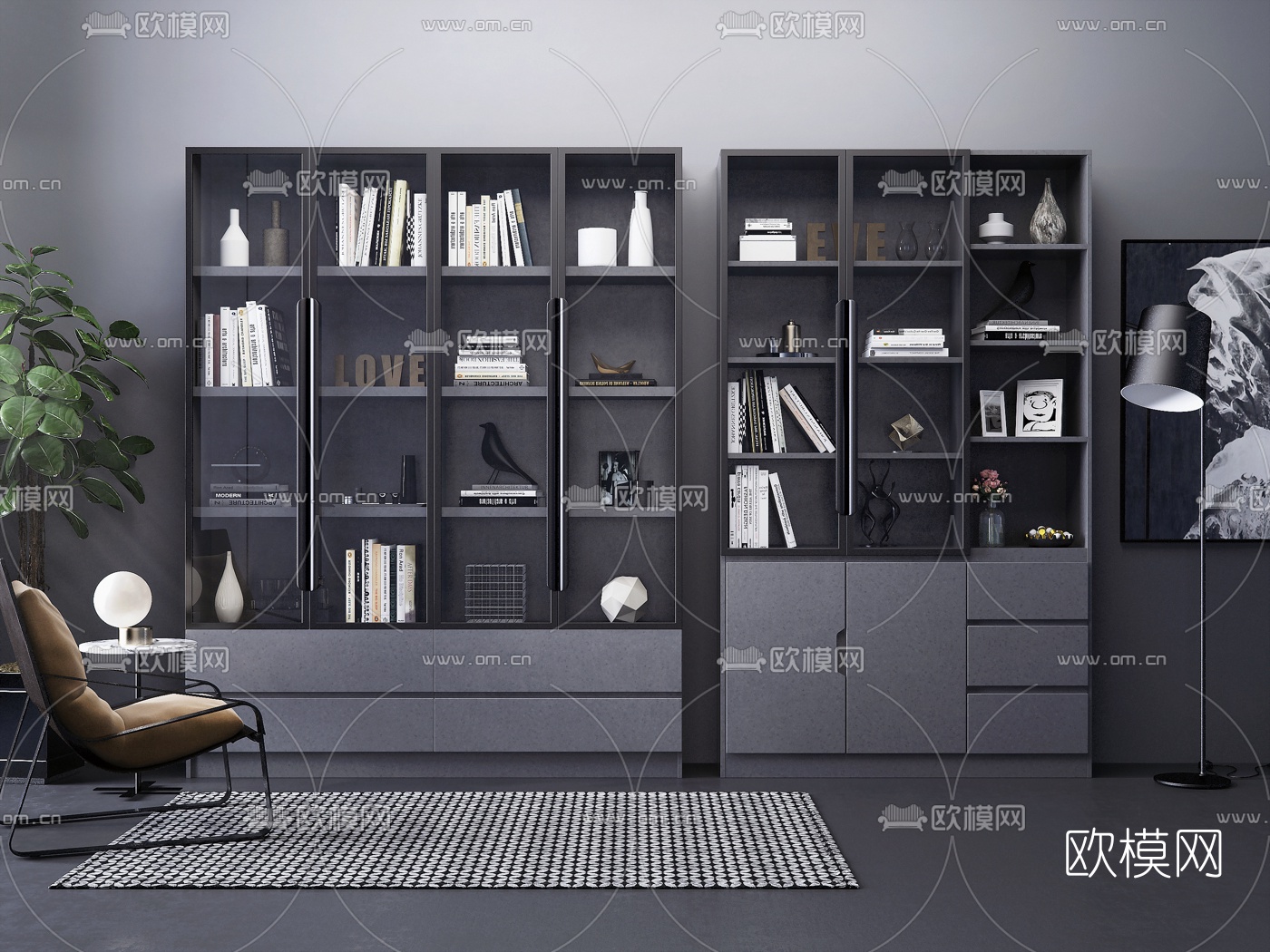 现代高级灰装饰柜3d模型下载