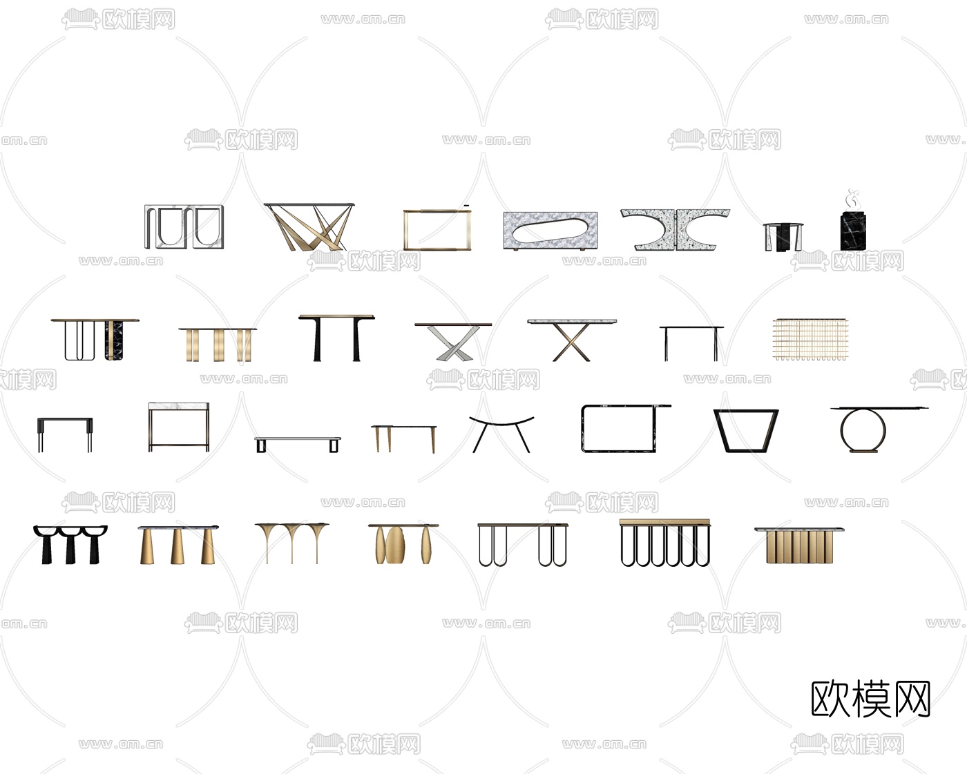 现代端景条案组合su模型下载（渲染图2）