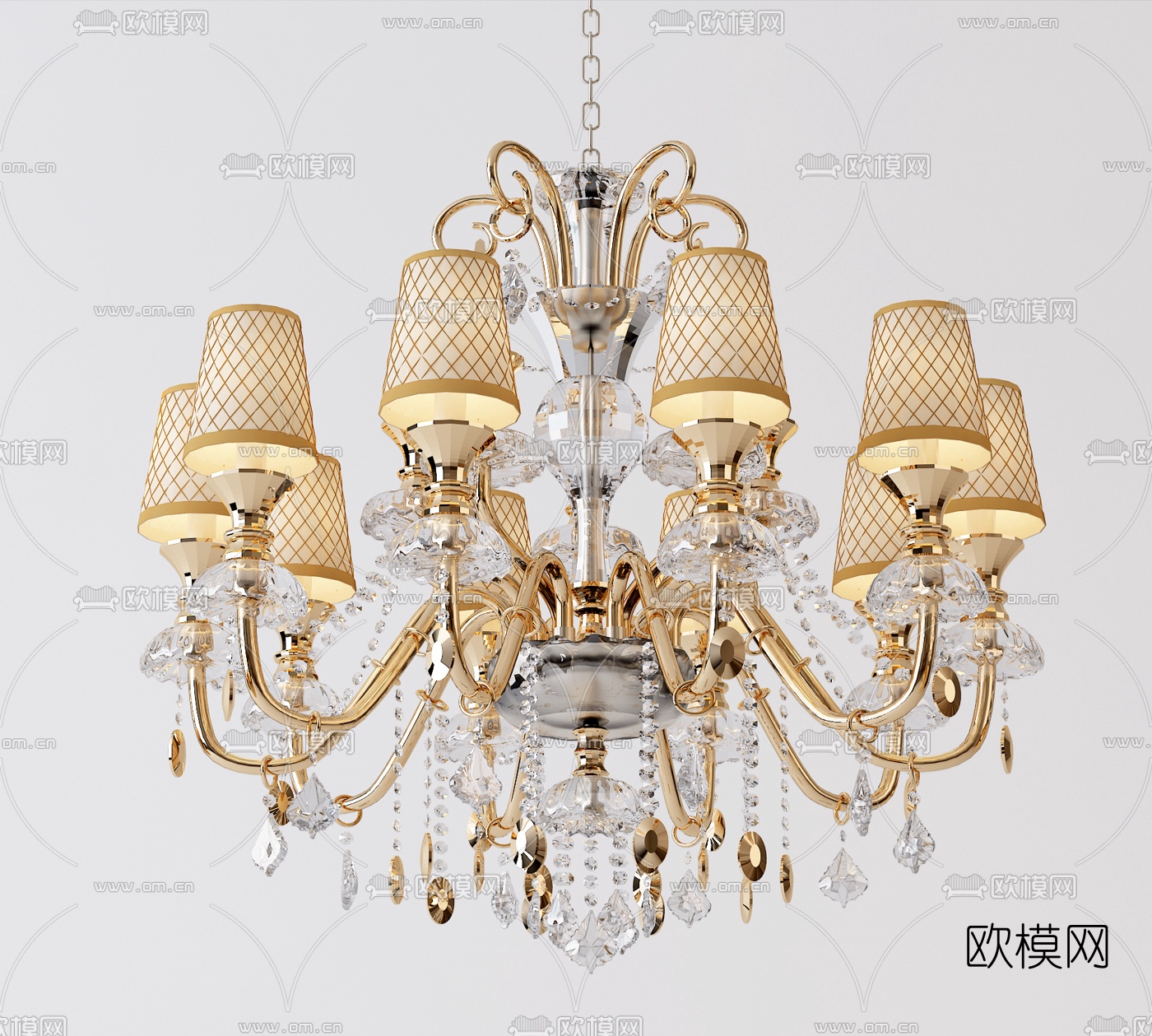 欧式多头水晶吊灯3d模型下载（渲染图1）