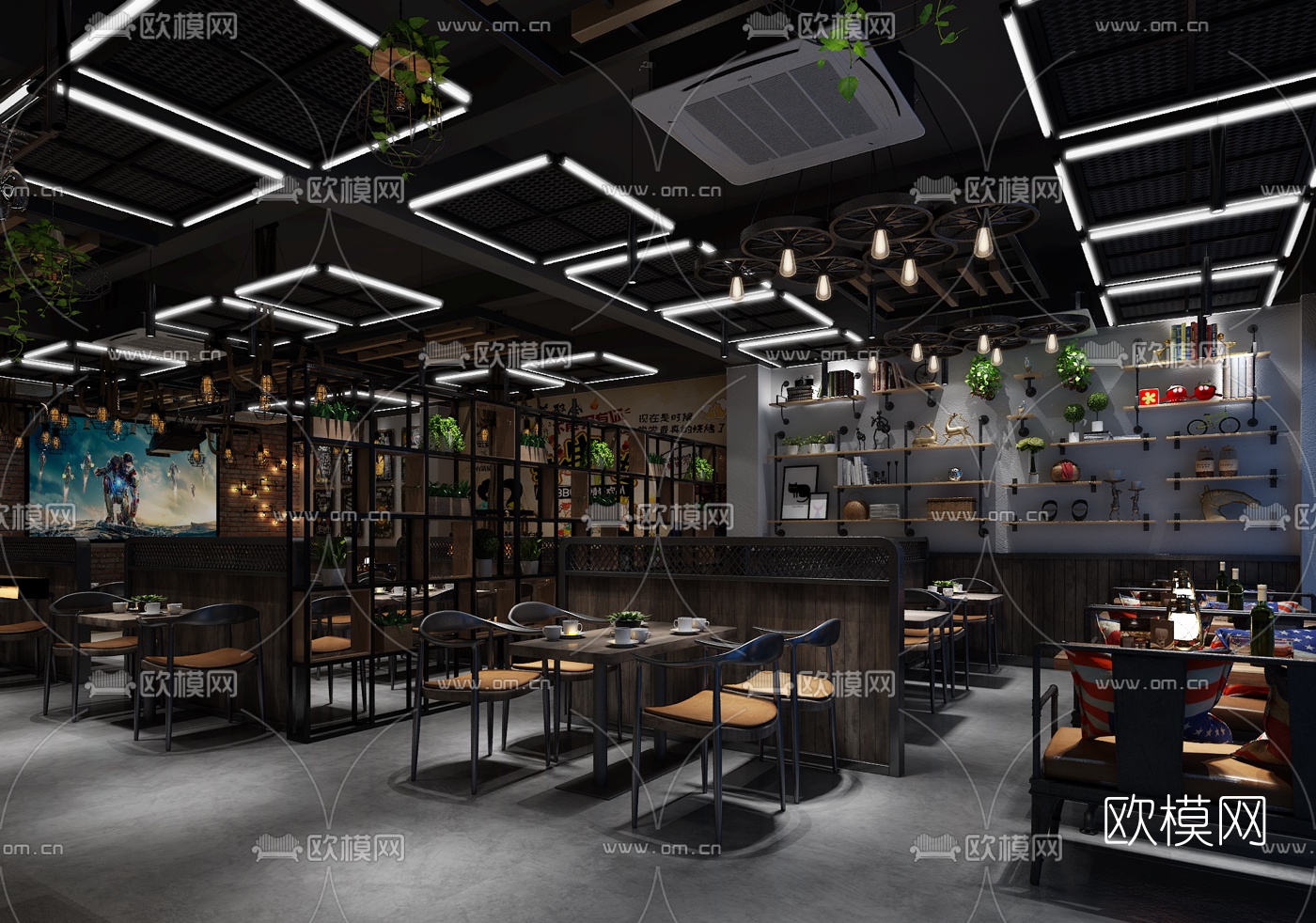 工业风烧烤店3d模型