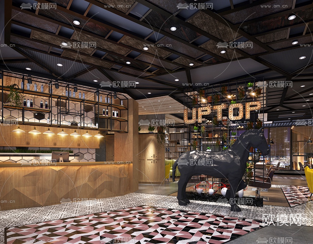 工业风理发店3D模型