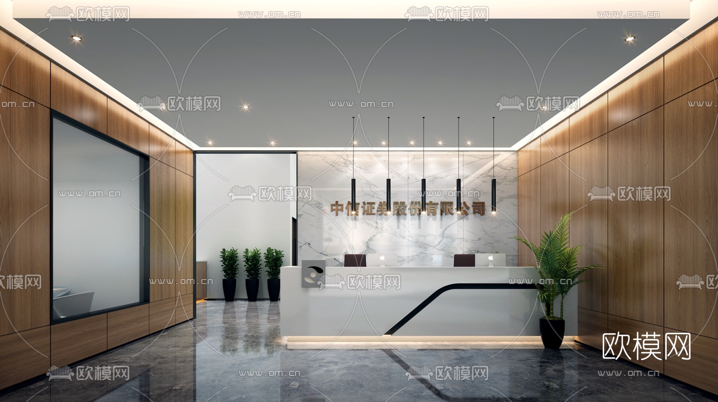 现代办公前台3D模型-免费3dmax模型库-欧模网