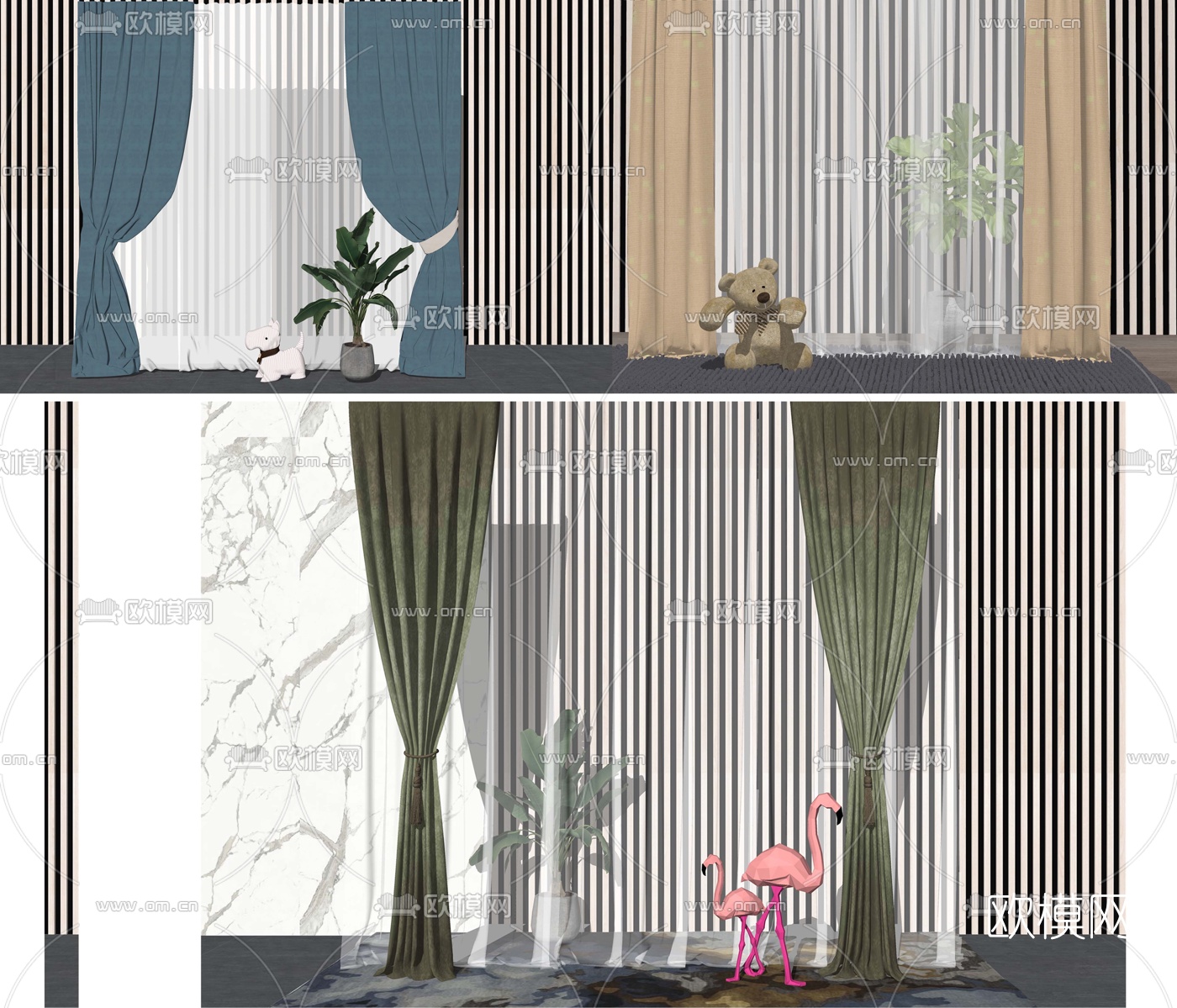 现代布艺窗帘su模型下载（渲染图1）