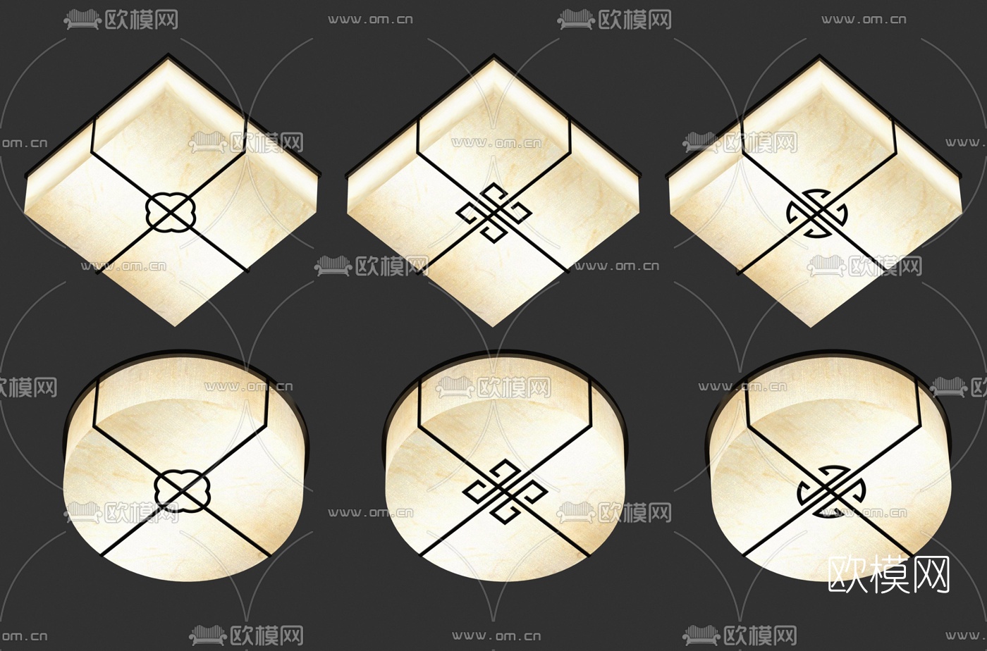 新中式吸顶灯组合3d模型