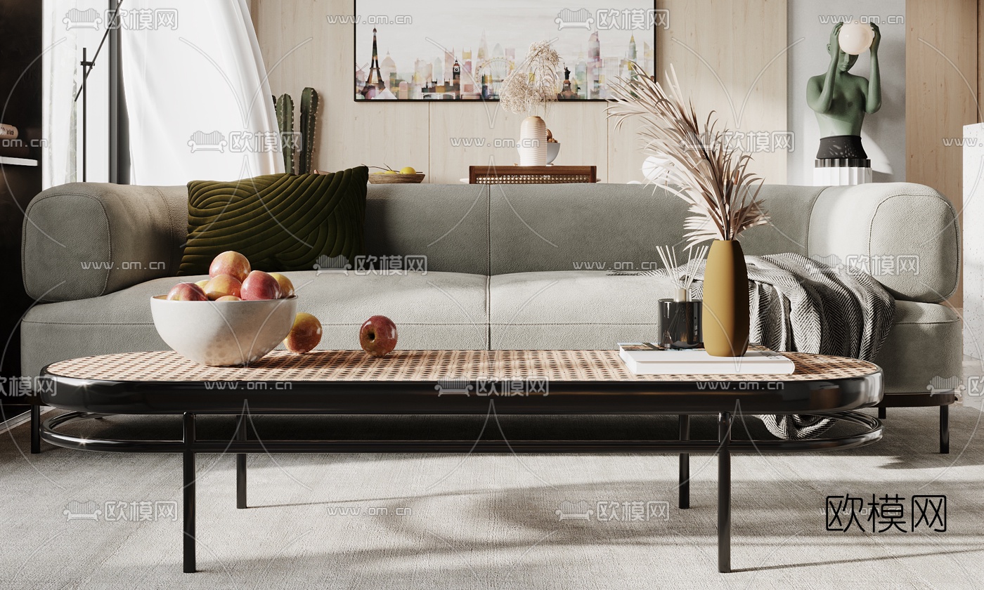 侘寂客厅餐厅3d模型下载（渲染图3）